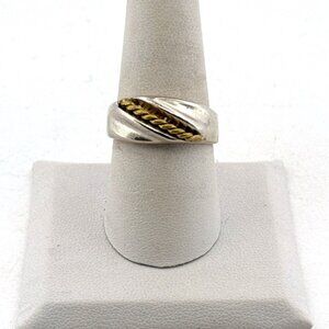 Estate Sterling Silver 925 Ring w/ Twisted Gold Tone Accent Band Size 8.5, 8.1g